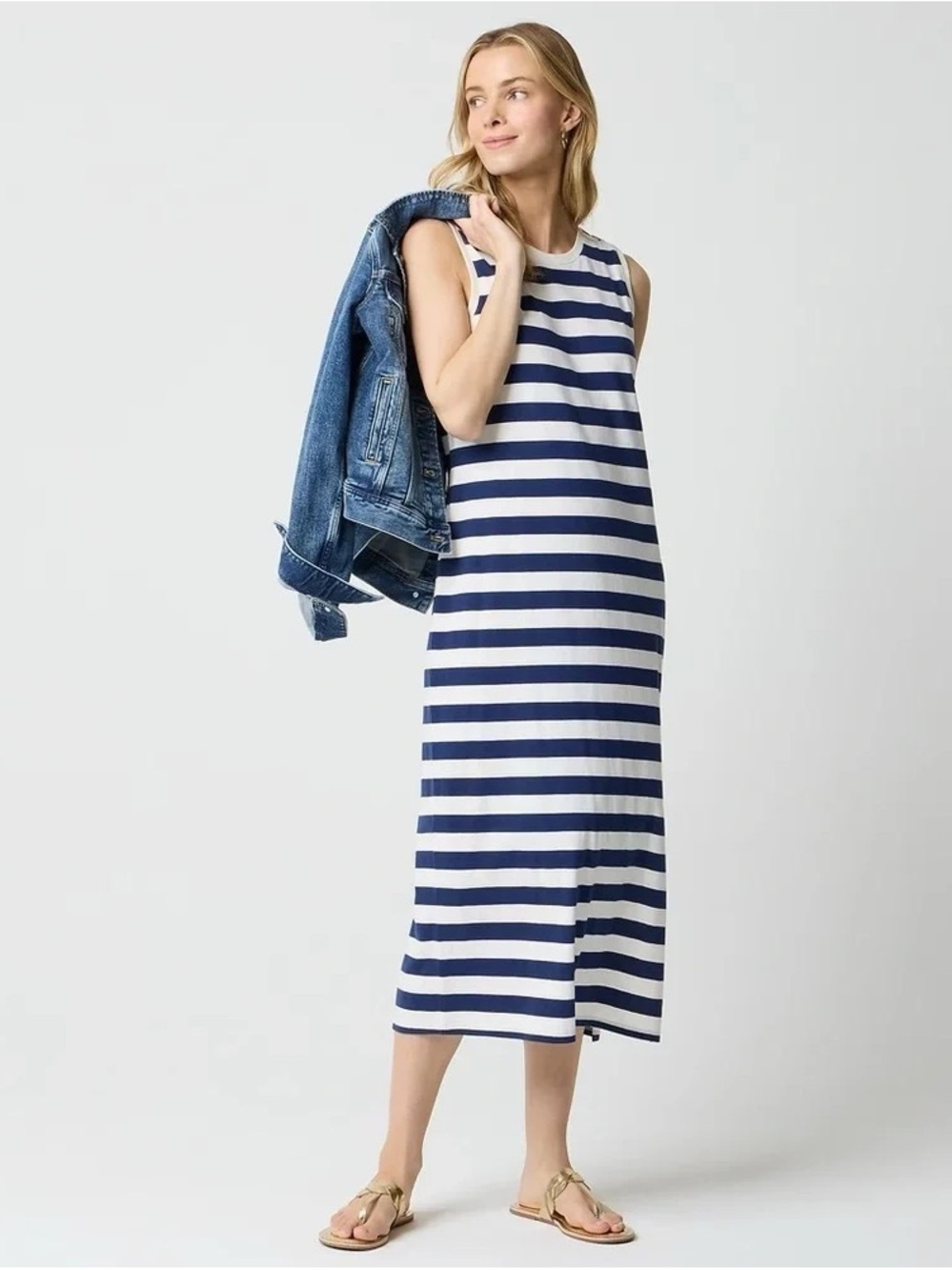 J. Crew Factory | Striped Knit Midi Dress Antique Navy/White Size 2X